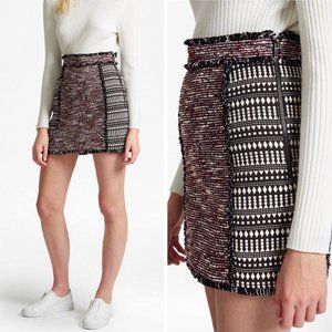 French Connection Pixel Mix Cotton Tweed Mini A Line Fringe Skirt